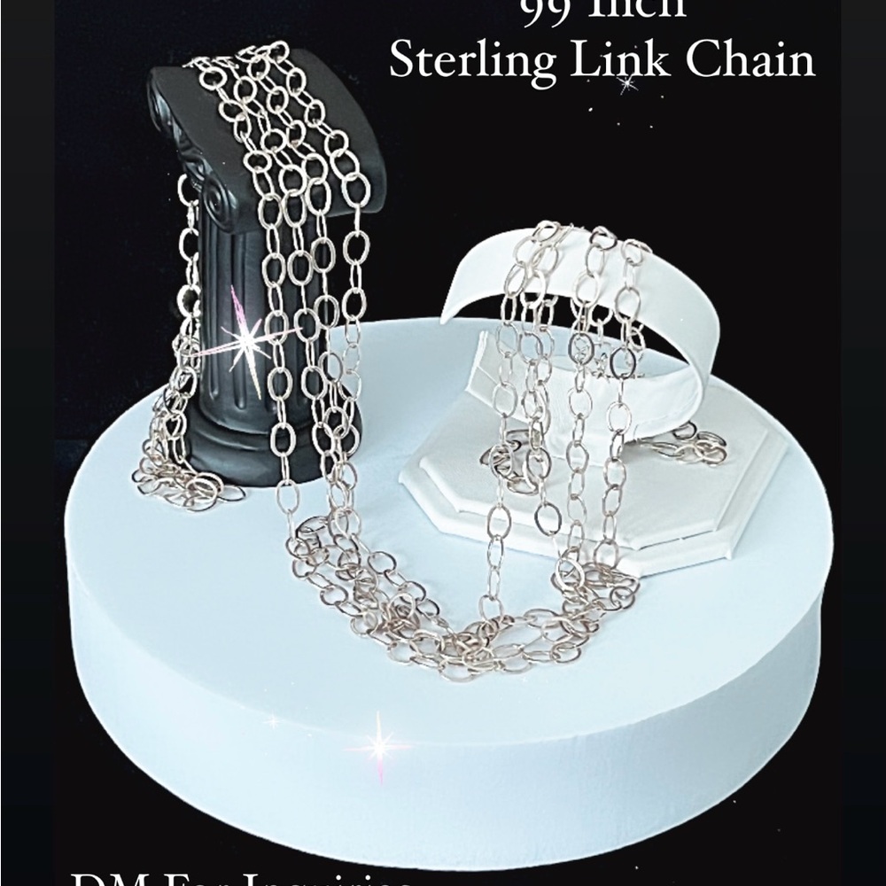 Elegant Stunning Long Sterling Silver Link Chain Necklace